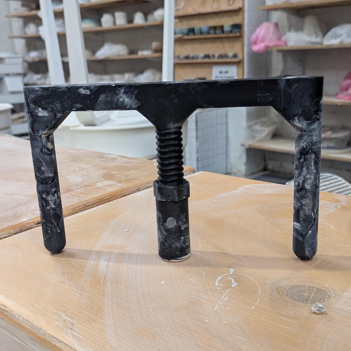 Pottery base setting tool with a 0-40mm adjustable range. Pottery accessibility aid, and an essential beginners pottery tool.